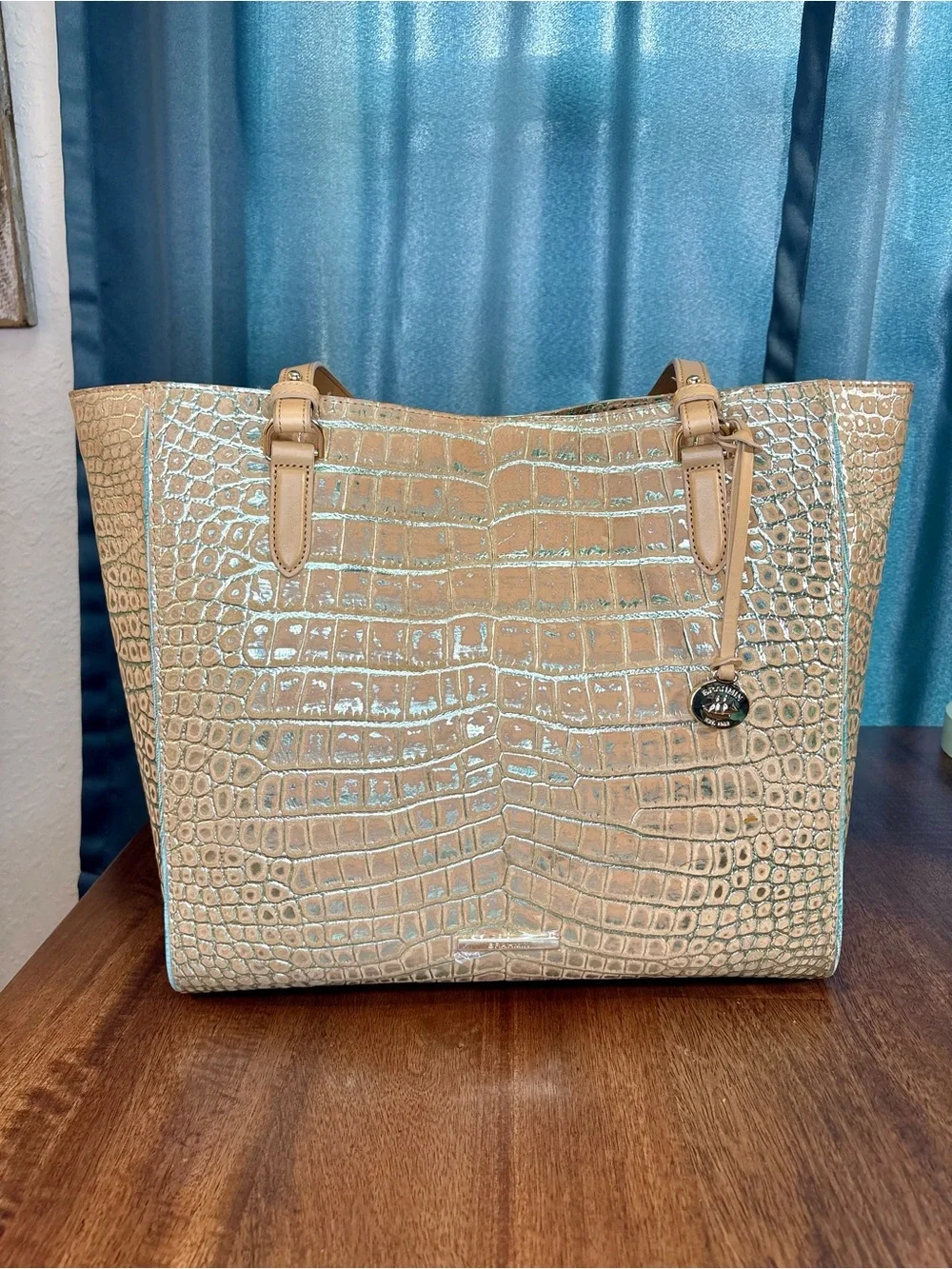 Brahmin EUC April & Veronica - Mineral Blue Freemont - Soft Nubuck - Metallic